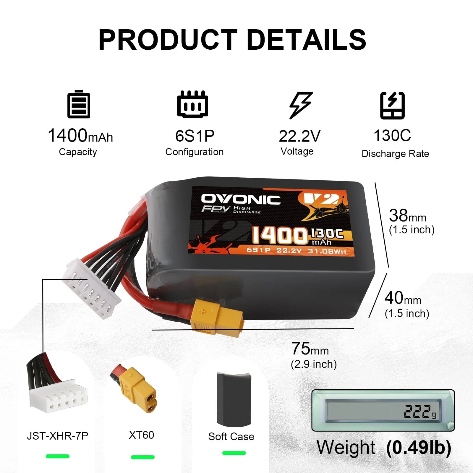 Ovonic 6S 1400mAh 130C LiPo Ba - Drone Frame 5 Inch review and price